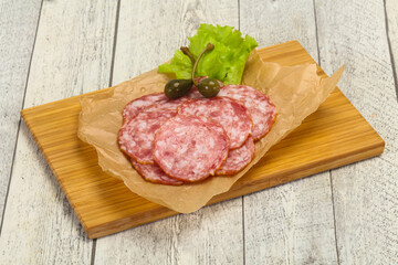 Spanish Salchichon sausage with salad