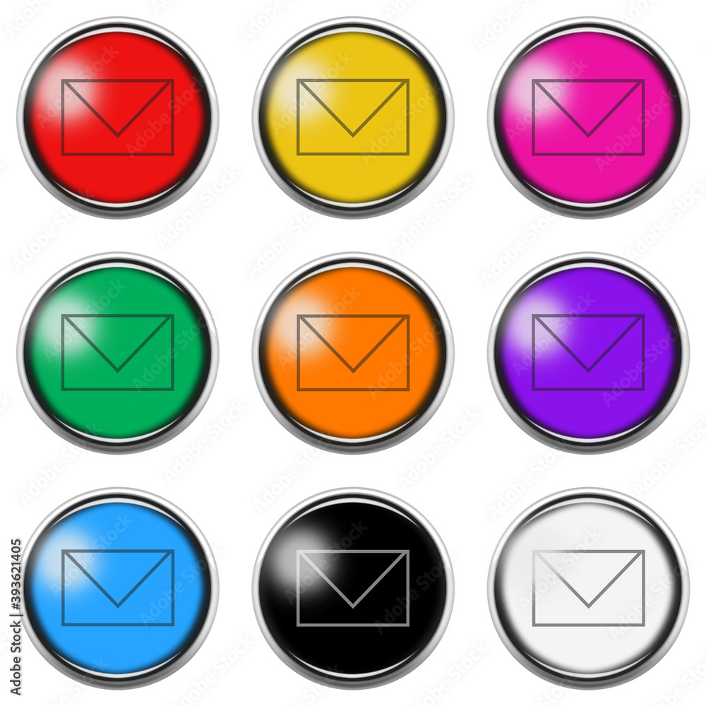 Poster envelope email button icon set isolated on white with clipping path 3d illustration