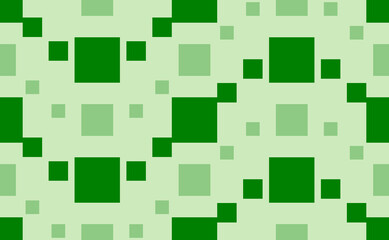 Seamless pattern of large and small green rectangles. The elements are arranged in a wavy. Vector illustration on light green background