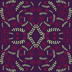 pink flowers and green leaves seamless pattern
