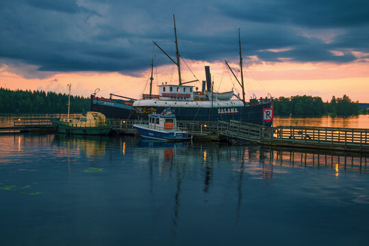 SAVONLINNA, FINLAND - AUGUST 20, 2016: Cloudy sunset on Saimaa lake