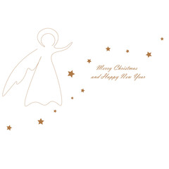 Christmas card with angel and stars. Vector illustration