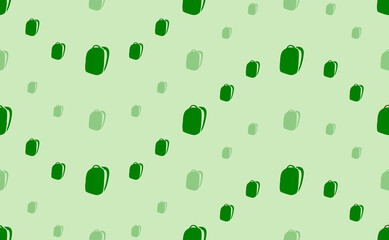 Seamless pattern of large and small green school bag symbols. The elements are arranged in a wavy. Vector illustration on light green background