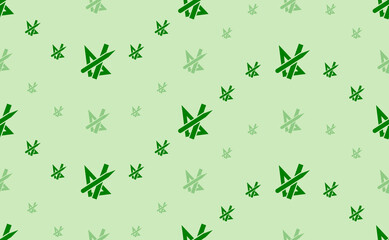 Seamless pattern of large and small green school supplies symbols. The elements are arranged in a wavy. Vector illustration on light green background
