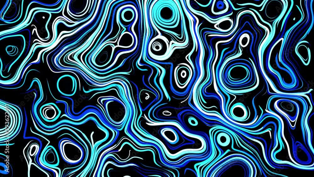 Poster abstract creative looped bg with curled lines like blue trails on surface. lines form swirling patte