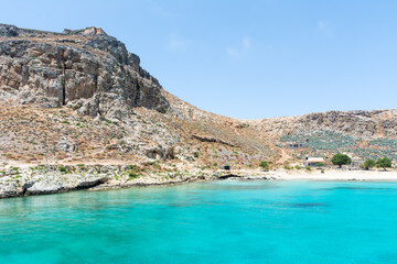 Fototapeta na wymiar Views across the Bay to the island of Gramvoussa.