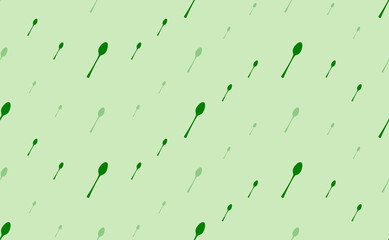 Seamless pattern of large and small green spoons. The elements are arranged in a wavy. Vector illustration on light green background