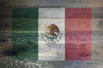 Mexico flag on rustic old wood surface background