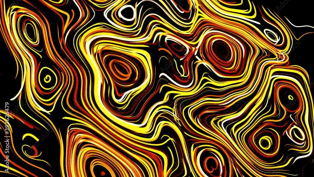 Poster abstract creative looped bg with curled lines like yellow trails on surface. lines form swirling pat