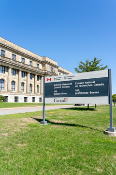 Ottawa, Ontario, Canada - August 8, 2020: Sign and building of National Research Council in Ottawa, the primary national research and technology organization (RTO) of the Government of Canada. 