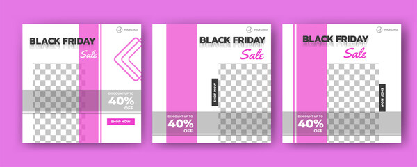 Editable square banner template. Social media post template banner black friday sale. Flat design banner with photo collage. Perfect for social media post feed, story and internet ads
