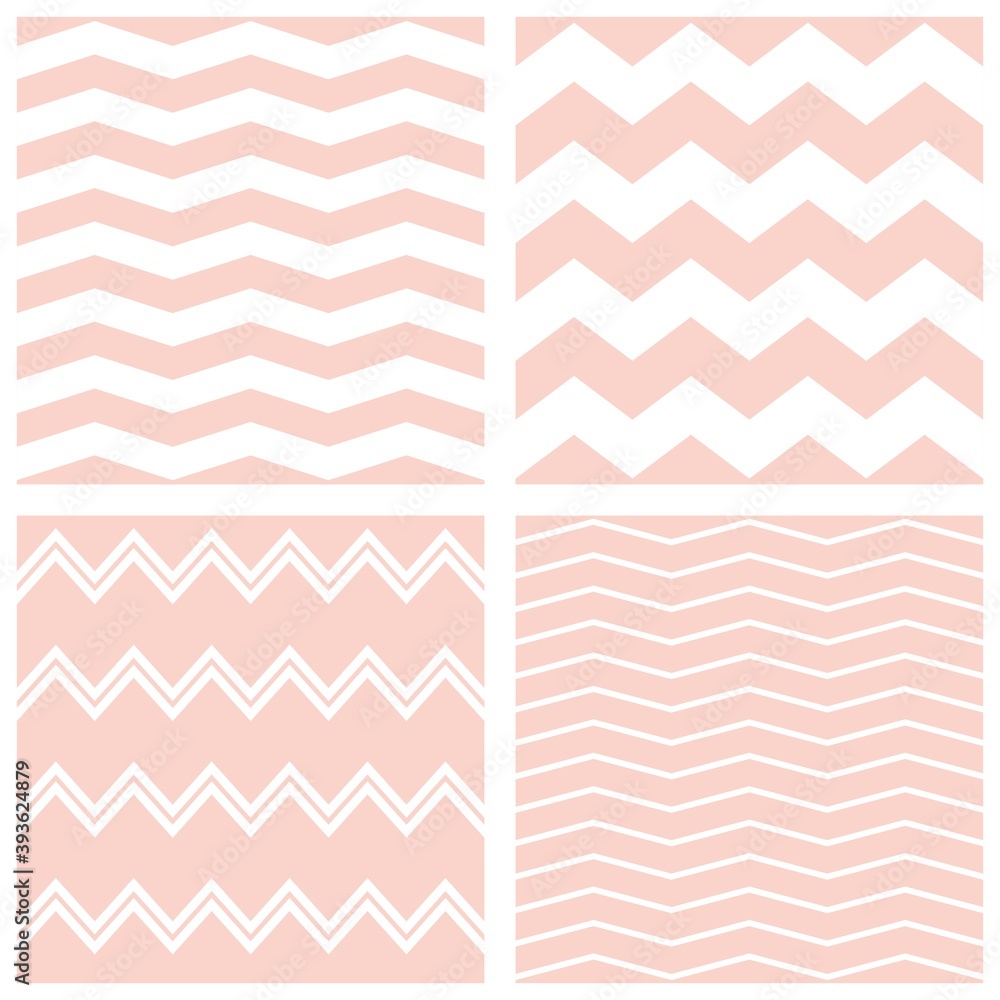 Poster tile vector pattern set with white and pink zig zag background