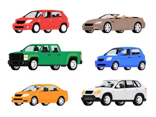 Fotobehang Set of city cars. Vehicles transport vector illustration © mchlskhrv