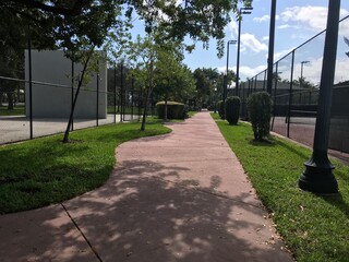 Fronton and Tennis Court in walkway Palm island Park Miami Beach. Photo image