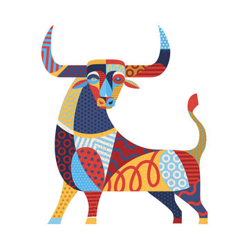 Colorful bull. Vector abstract illustration.  Year of the bull.