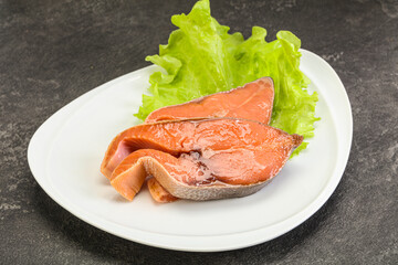 Two pink salmon fish steak