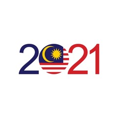 Happy New Year 2021 design template. Design for calendar, greeting cards or to printing. Malaysia 2021 vector illustration