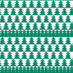 Vector green seamless pattern. Christmas tree knitted background