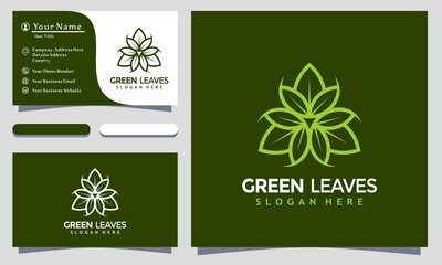 Green Leaves logo Designs vector illustration, Business card template