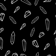white crystals on black background vector seamless pattern