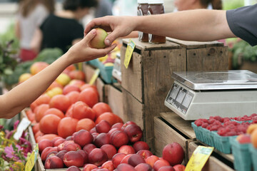 stand de fruits et l&eacute;gumes sur un march&eacute;