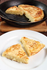 Piece of Spanish omelette on plate