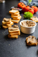 pate chicken liver or goose duck
healthy meal fresh tasty snack top view copy space food background 