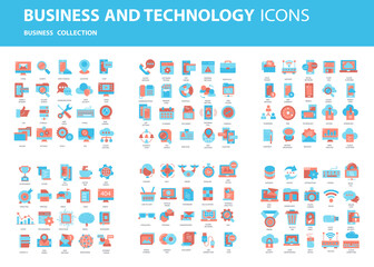 Fototapeta na wymiar Set vector icons with elements for mobile concepts and web apps. Business and marketing, programming, data management, internet connection, social network, computing, information. Vector 