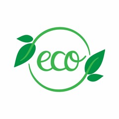 Eco label. Oganic green circle frames with leaves and branches, bio products stamp, ecology friendly emblem, quality product badge promotion decoration element hand drawn single illustration