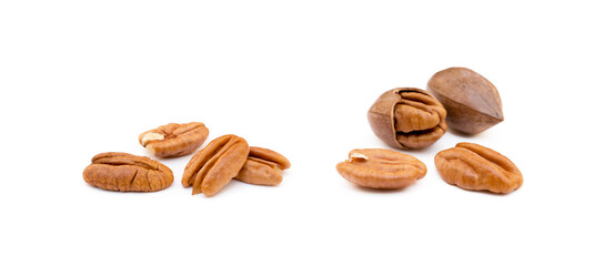 Fresh pecan nuts isolated on a white background