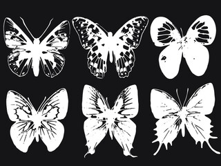 set of black and white butterflies