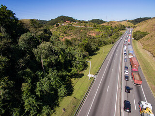 Traffic on highways. Presidente Dutra Highway, Rio de Janeiro state, Brazil. 
