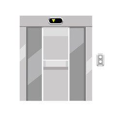 Metal elevator doors in an office building. Elevator with a button. Vector flat illustration