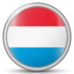 Glass ball with flag of Luxembourg. Round sphere, template icon. Luxembourgish national symbol. Glossy realistic ball, 3D abstract vector illustration highlighted on a white background. Big bubble.