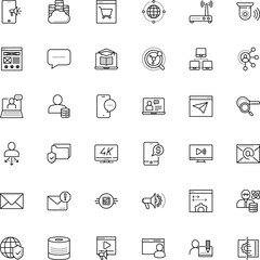 internet vector icon set such as: flowchart, workspace, video streaming, desk, data center, tech, modem, designer, bag, stock, experience, assistant, software, ui, planet, texting, care, sms, info