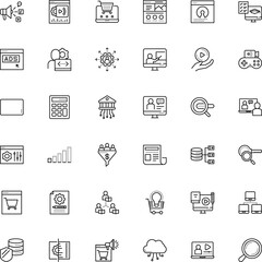 internet vector icon set such as: editable, mathematics, leads, power, open, add, mark, window, megaphone, intelligence, upload, webpage, news, algorithm, pattern, model, contemporary, target