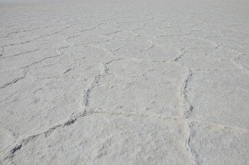 Fototapeta na wymiar Closeup of salt flats in Badwater Basin in Death Valley, California, hexagonal shapes