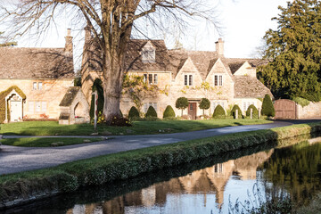 Fototapeta na wymiar Lower Slaughter In The Cotswolds, England on a winters afternoon.