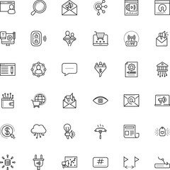 internet vector icon set such as: pc, press, research, follow, young, audio, invention, developer, cross, privacy, collaboration, plug, transaction, radio, cost per click, exchange, article, electric