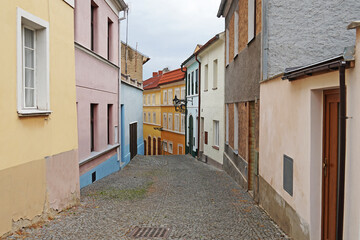 Historical colourful narrow street, Roudnice nad Labem, Czech Republic