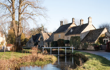 Fototapeta na wymiar Lower Slaughter In The Cotswolds, England on a winters afternoon.