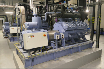 Piston compressor ammonia industrial refrigeration system (natural refrigerant NH3)