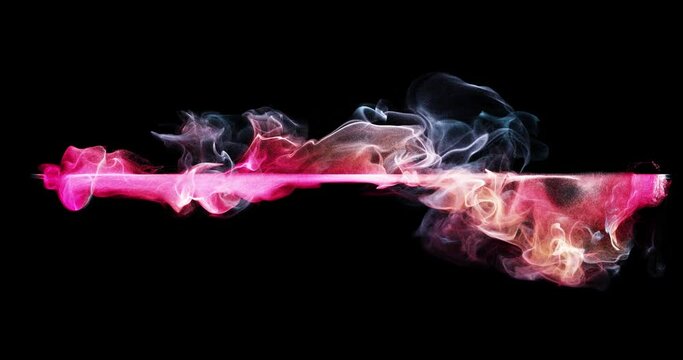Abstract red color smoke line on black screen. 4K loop motion background, light strokes visual element. Flowing neon fire, smoke, wisp in fluid waves. great for logo or compositions. 3D render