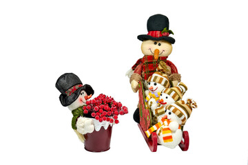 
snowman, christmas, winter, snow, isolated, decoration, celebration, toy, white, hat, xmas, santa, season, object, gift, red, ornament, cold, snowball, happy, scarf, december, new year, cute, tree , 