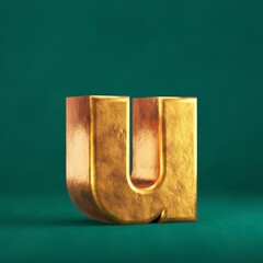 Fortuna Gold Letter U lowercase on Tidewater Green background. © Whitebarbie
