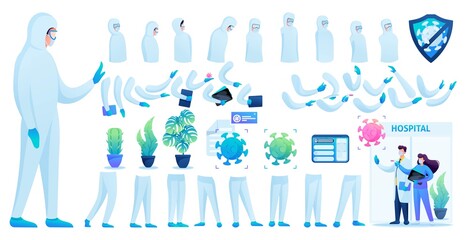 Constructor for creating a doctor in protective suit N 1. Create your own doctor to fight the epidemic. Flat 2D vector illustration