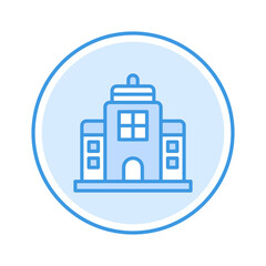 office building icon vector illustration. office building icon blue circle design.