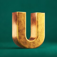 Fortuna Gold Letter U uppercase on Tidewater Green background. © Whitebarbie