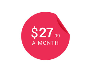 Monthly $27.99 US Dollars icon, $27.99 a Month tag