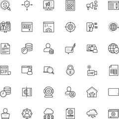 internet vector icon set such as: responsive, investment, social media network-live video, digital technology network, coding, master, video streaming, menu, net, template, call, close, programming